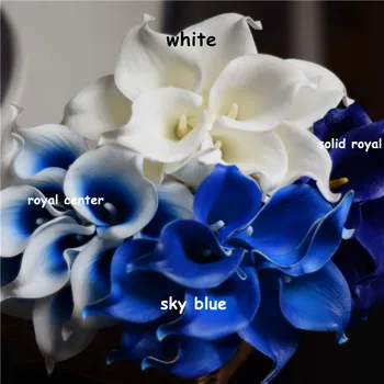 Sinine Reaalne Touch Calla Liiliad Elevandiluu Valge Callas jaoks Silk Pulmad Pruudi Kimbud Bridesmaids Lillekimpude Tabel Centerpieces 40pcs