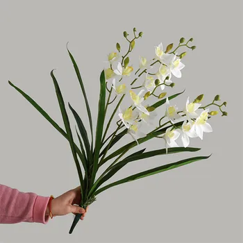 Luksus Orhidee kimp rohelist lehte reaalne touch Cymbidium fleurs artificielles home decor pulmapidu jõuluehe