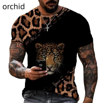 Uus Meeste T-särk Loomade Maailma Võimsam Leopard 3D Print Suvel Streetwear Trend 0 Kael Lühike Varrukas Liiga Top Väljas Mood
