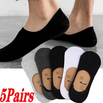 5 Paari Meeste Meeste Nähtamatu Sokid Suvel Tahked Värvi Õhuke Paat Sokid Silikoonist, ei libise Paat Pahkluu Sokk