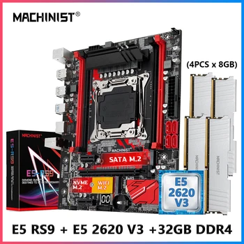Masinist X99 Emaplaadi LGA-2011-3 Komplekt Kit Intel Xeon E5 2620 V3 CPU Protsessor DDR4 32GB (*8G) 2666MHz RAM Mälu X99 RS9
