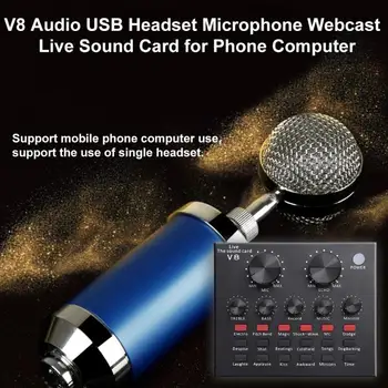 BM 8000 Kondensaatori Juhtmega Mikrofoni Komplekt 3,5 MM Salvestamise Stuudio Mic Koos V8 Sound Card Pop Filter KTV Karaoke Arvuti