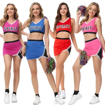 Täiskasvanud Sexy Babes Cheerleading Vormirõivad, Kõrge Kooli Kisakoori Tüdruk Kostüüm koos Pompoms