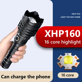Super Ere XHP160 LED Taskulamp Võimsa Taskulambi Funktsioon Usb Laetav 10000Mah Aku Zoom Alumiinium 16-Core Laterna