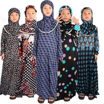 Saada Randamly Moslemi Tüdrukud Kleit Hijab Ramadan Komplekti Araabia Lapsed Dubai Headscarf Pikk Rüü Islami Pool Kleit