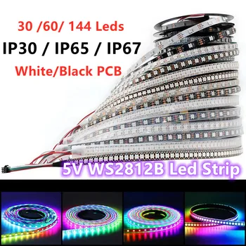 DC5V WS2812b led valgus 1m/5m 30/60/144leds/m pixel WS2811IC Smart Pikslit Neoon Lampe Lindi IP30/IP65/IP67 täisvärvides led Riba