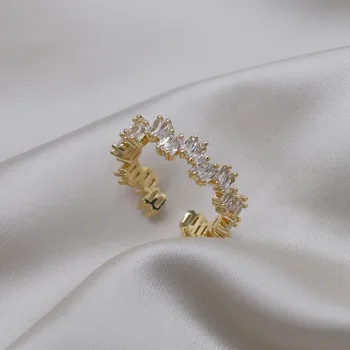 14K Gold plating Korea Uus Disain Ehted Ristkülikukujuline Luksus Tsirkoon Ringi Lihtne Naiste Partei Avamine Reguleeritav Sõrmus