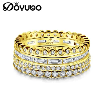 DOYUBO Euroopa Naiste Puhas Hõbe Sona Diamond sõrmustes Komplekti, Sealhulgas 4 tk Sõrmused 925 Sterling SIlver Ring Ehted VB428