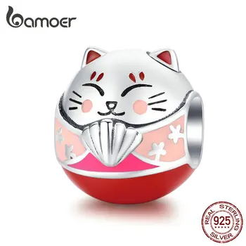bamoer Jaapan Kitty Cat Ring metallhelmed Naiste Võlu Hõbe 925 Originaal Käevõru Käevõru Emailiga Naljakas DIY Ehted SCC1341