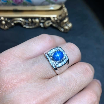 mehelik ringi blue Star Sapphire gemstone ring meeste 925 sterling hõbe meeste sünnipäeva iga päev kingitus suveniiride armastus