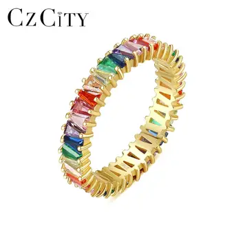 CZCITY Rainbow Värvi Gemstone Rõngad Naistele 100% 925 Sterling Silver Fine Trendikas Ehteid Dating Pool Jõulud Kingitus NCR-061
