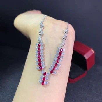 Looduslik rubiin kaelakee luksuslik disain pool naiste kingitus 925 hõbe vääris gem