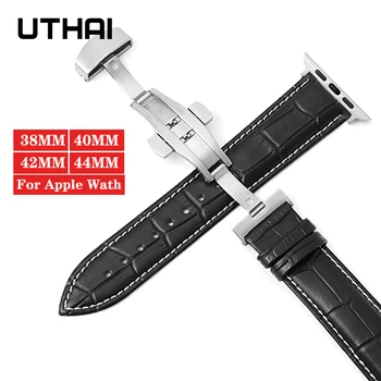 UTHAI Tõeline Nahast Rihm Apple Vaata bänd iWatch7/6/5/4/3 38mm 42mm aruka vaadata 40mm 44mm apple watch seeria 7