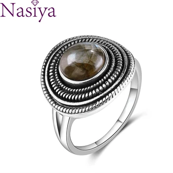Nasiya Ring 8MM Loomulik Labrador Rõngad Meeste ja Naiste Gemstone Ring Vintage Stiilis Ehted