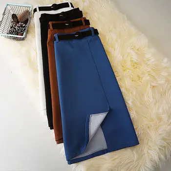 Kõrge Waisted Midi Seelikud Naistele Aline Sinine Faldas Largas Mujer Streetwear Maxi Väike Must Äri Pliiats Trendikad Rõivad