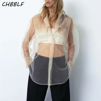 CHBBLF naiste stiilne läbipaistev võrgusilma pluus tasku vaadake läbi pika varrukaga särk naiste stiilne tops blusa BGB9493