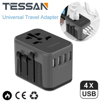 TESSAN Rahvusvahelise Pistikupesa Adapter with 4 USB Ports, Reisi-Adapter Maailma Pistik UK/USA/Tai/Saksamaa/Austraalia
