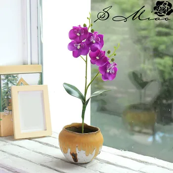 Kuum Kunstlik Ööliblikas Orhidee Õie Paigutus Silk Butterfly Orchid Koos Pot Home Office Pooled Ja Pulm Teenetemärgi Fu