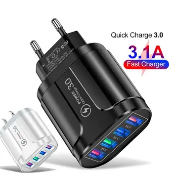 4 Sadamate Kiirele Quick Charge LED-USB-Hub-Seina Laadija Adapter USA UK EU Pistik Universaalne Kaasaskantav Reisi Toide Adapter