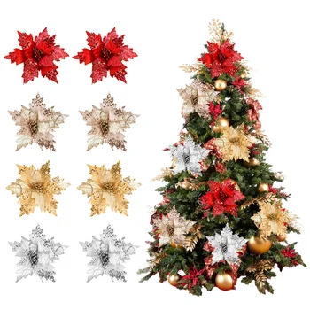 1/2tk Jõulud Glitter tehislilled Gold, Punane Xmas Tree Kaunistused Suur Lill Branch Kodu Jõulud Uue Aasta Kingitused Navidad