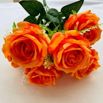 Oranž Kunstlik Siidist Roosid Simulatsiooni Lilled Pulmad Pruudi Kimbud Koduaed Tee Tabel Roosi Õie Paigutus, Kaunistamine