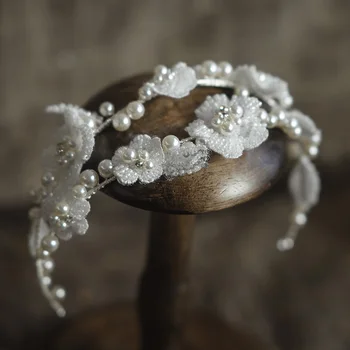 Valge Flower Pearl hairbands Elegantne Pruudi Headdress crown Beaded Plum Blossom Hairband Pulmad Juuksed Tarvikud