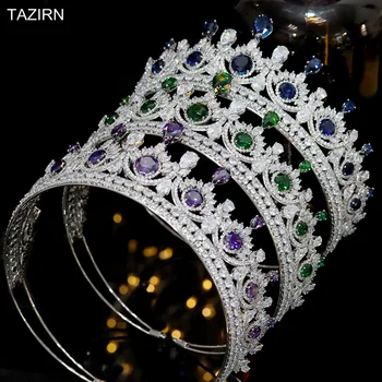 Royal Blue Queen Pulm Tiaras ja Kroonid Pruudi Pea Ehted Aksessuaarid Naistele Diadem Võistlused Headpiece Pruut Juuksed Ornament