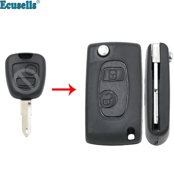 2 Nööpi Kohandatud Flip Remote Key Kest Peugeot 206, mille lihvimata NE72 tera