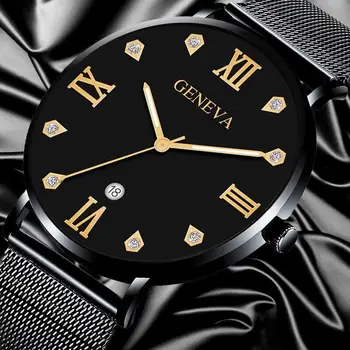 Genfi Brändi Meeste Watch Fashion Ultra-õhuke Diamond Skaala Võrgusilma Vöö Loominguline Värv Osuti Sulamist Äri Kalender Quartz Watch