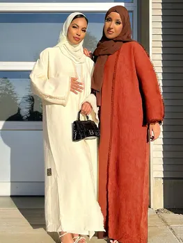 Talvel Avatud Abaya Pikk Kleit Naiste Erisoodustuse Pits Kaunistustest Moslemi Kampsun, Kleidid Kimono Islam Türgi Outwear Tagasihoidlik Abaya