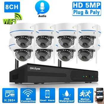 8 Kanaliga WIfi CCTV Süsteemi Väljas Veekindel Turvalisuse Dome Kaamera, Wifi Traadita Komplekt 5MP IP Valve Kaamera Süsteem Kit 8CH