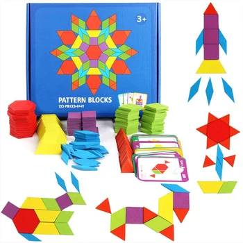 155 Tk Puidust Muster Plokid Määratud Geomeetrilise Kujuga Puzzle Lasteaed Klassikaline Haridus Montessori Tangram Mänguasjad Lastele