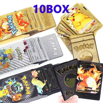 550pcs 10Box Pokemon Kaardid Metall Kuld Kiip Vmax GX Energia Kaardi Charizard Pikachu Harv Kogumise Lahing Treener