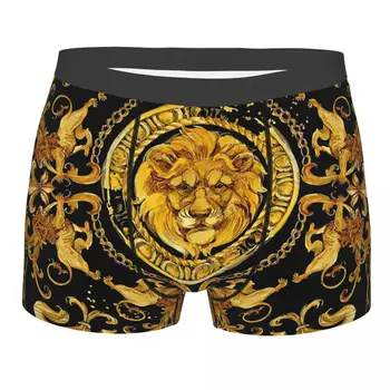 Kuldne Lõvi Ja Damast Ornament (2) Aluspüksid Puuvillased Aluspüksid Mees Seksikas Aluspesu Püksid Boxer Püksikud