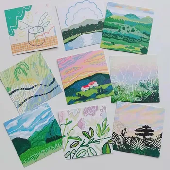 Ins Roheline Taim Maastiku Postkaart Käsitsi Maalitud Näide Square Dekoratiivsed Kaart 9 Lehed Diy Seina Kleebis Foto-Rekvisiidid