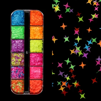 HotSale Neoon Risti-kuju Star helbed Küünte Litrid Helbed 3D Nail Art Glitter Päevavalgus Paillette Maniküür Küünte Art Teenetemärgid