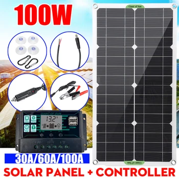 100W päikesepaneel Komplekt koos 100A Töötleja Väljas Päikesepaneelide Dual USB Väljund Auto Jaht RV Paat Mobiiltelefoni Laadija Tarvikud