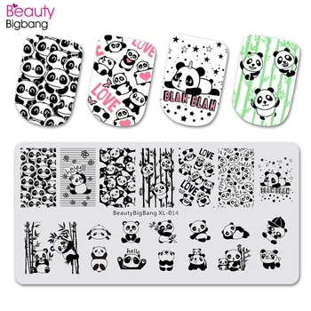 BeautyBigBang Küünte plaat löömise Armas Panda muster Küünte Stantsimine Plaadid Ristküliku templi nail Art Lisatarvikud BBB XL-014