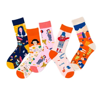 1Pair Naljakas Sokid Naiste Vabaaja Cartoon Armas Tüdrukute Portree Punane Roheline Õnnelik Jaapani Harajuku Õie Rula Sokid Hulgimüük