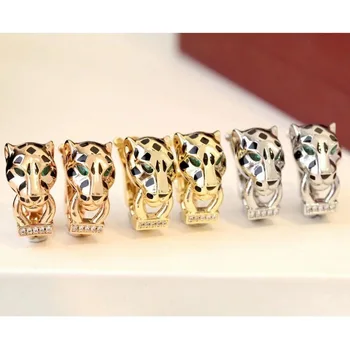 Euroopa-Ameerika Disainer Luksus Naiste Lady Inkrusteeritud Tšehhi Tsirkoon Rohelised Silmad Leopard Pea Pinnatud Kulla Värvi Stud Kõrva Klipp Kõrvarõngad