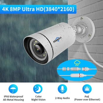 Hiseeu 8MP POE IP-Kaamera, Heli-H. 265 Turvalisus Väljas Veekindel Kaamera CCTV Video Valve P2P Kaamera Tänaval