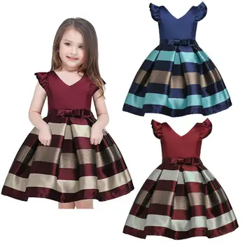 Lapsed Printsess Kleit Tüdrukud Lill Bowknot Triibuline Võistlused Partei Ametliku Kleit Kleidid 2-10Y