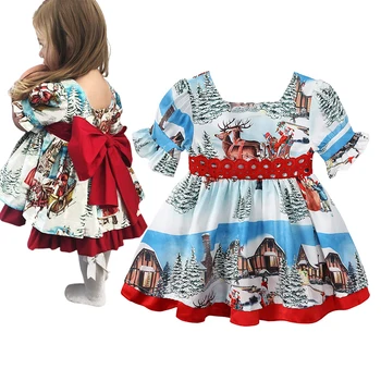 2022 Christmas Printsess Kleidid, Baby Tüdrukud Tutu Kleit Punane Vibu Sünnipäeva Santa Lumi Kid Riided Riided Väikelapse Xmas Kostüümid
