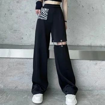 HOUZHOU Must Lai Jalg Cargo Püksid Naiste Õõnes Välja Streetwear Techwear Püksid Elastne Vöökoht Segast korea Fashion Suve