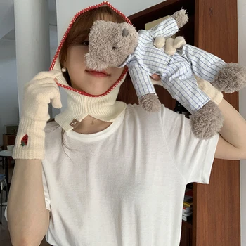Luna&Dolphin Fashion Girl Talvel Kalmaar Müts Kontrastse Servad Korea Ins Neckerchief Soe Pehme Villase Armas Muna Peakatted Peapael