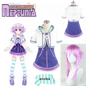Hyperdimension Neptunia Neptuun Cosplay Kostüüm Halloween Ühtne Komplekt Mantel+Seelik+Nekc+Sokid+juuste Naiste Jaoks Tüdrukud Halloween